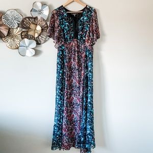 Guess Maxi Dress - Black Floral - Small (Fits Med)